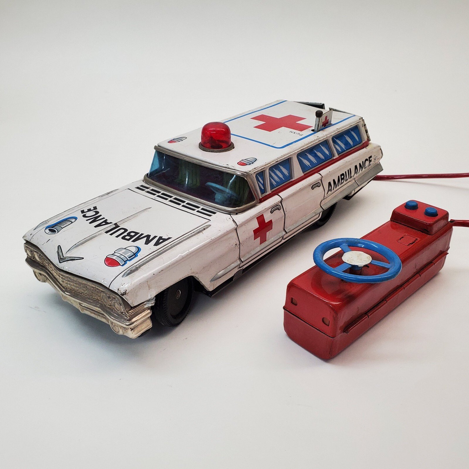 Vintage Tin Yonezawa Cadillac Red Cross Ambulance With Remote